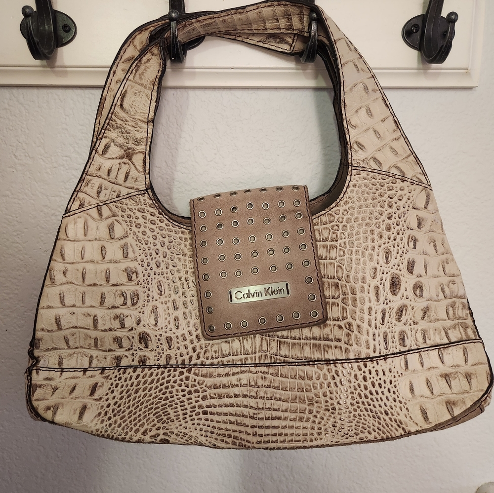 Calvin Klein genuine leather bag, brown/beige snake skin print